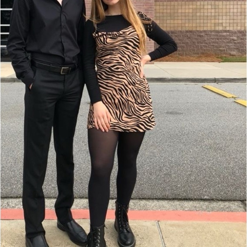 Native Tiger Print Cowl Neck Tie Slip Dress